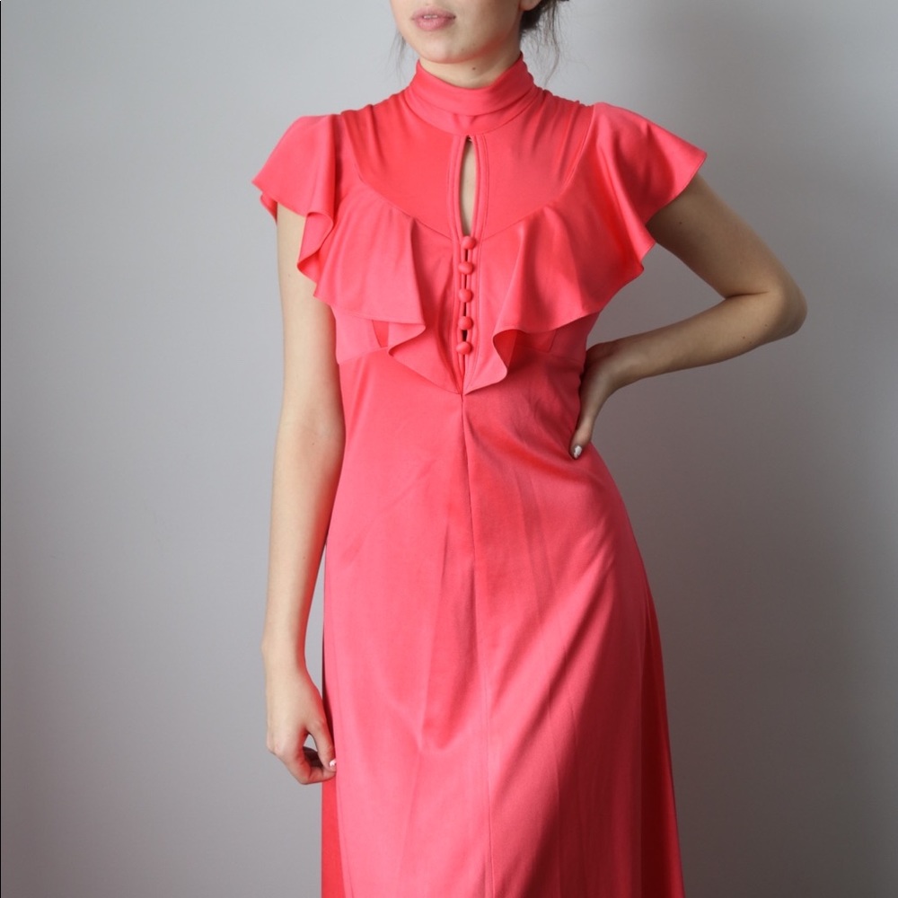 Vintage Edwardian style coral maxi dress